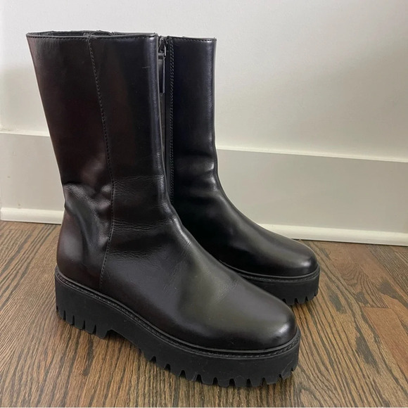 Dorothee Schumacher Sporty Elegance black leather platform combat boots 39/9 - Picture 1 of 9
